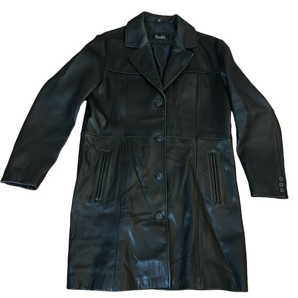 Excelled Collection Vintage Y2K Leather Trench Coat Welt Pockets Black Size L - Picture 3 of 9